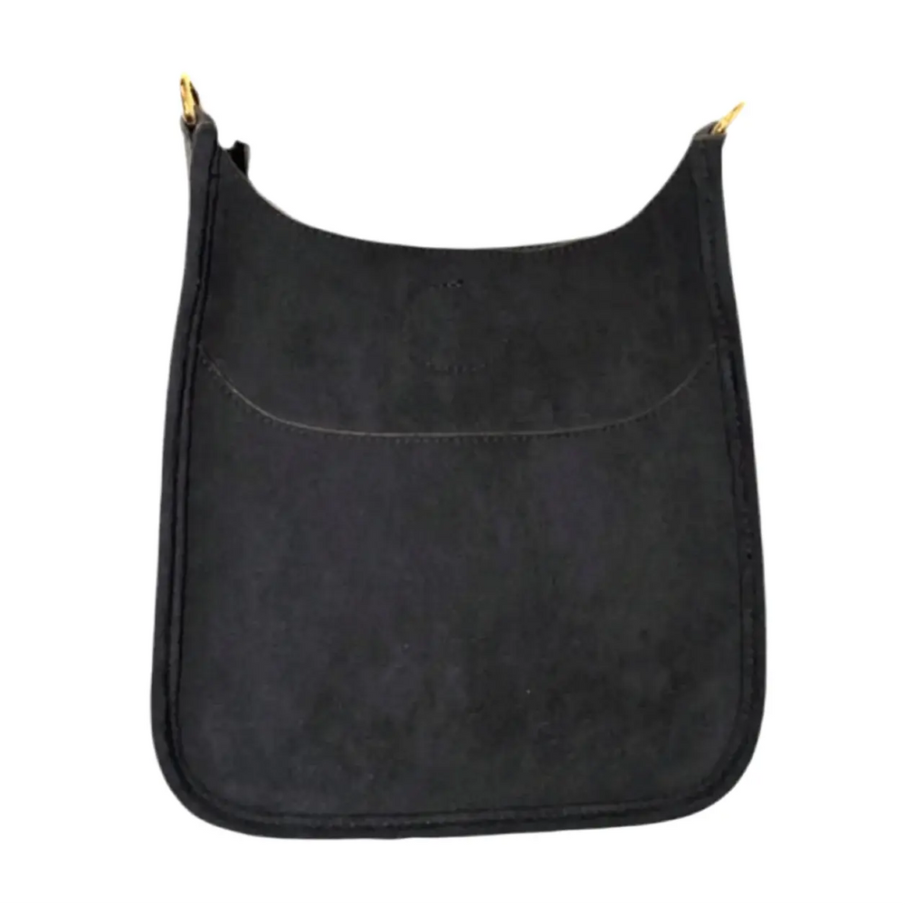 Black Faux Suede Mini Messenger- No Strap Ah-Dorned