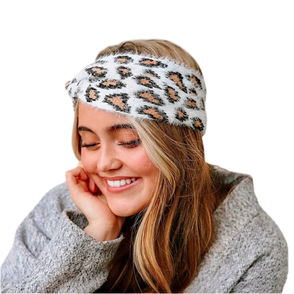 Fuzzy Leopard Twist Headband BbCo.