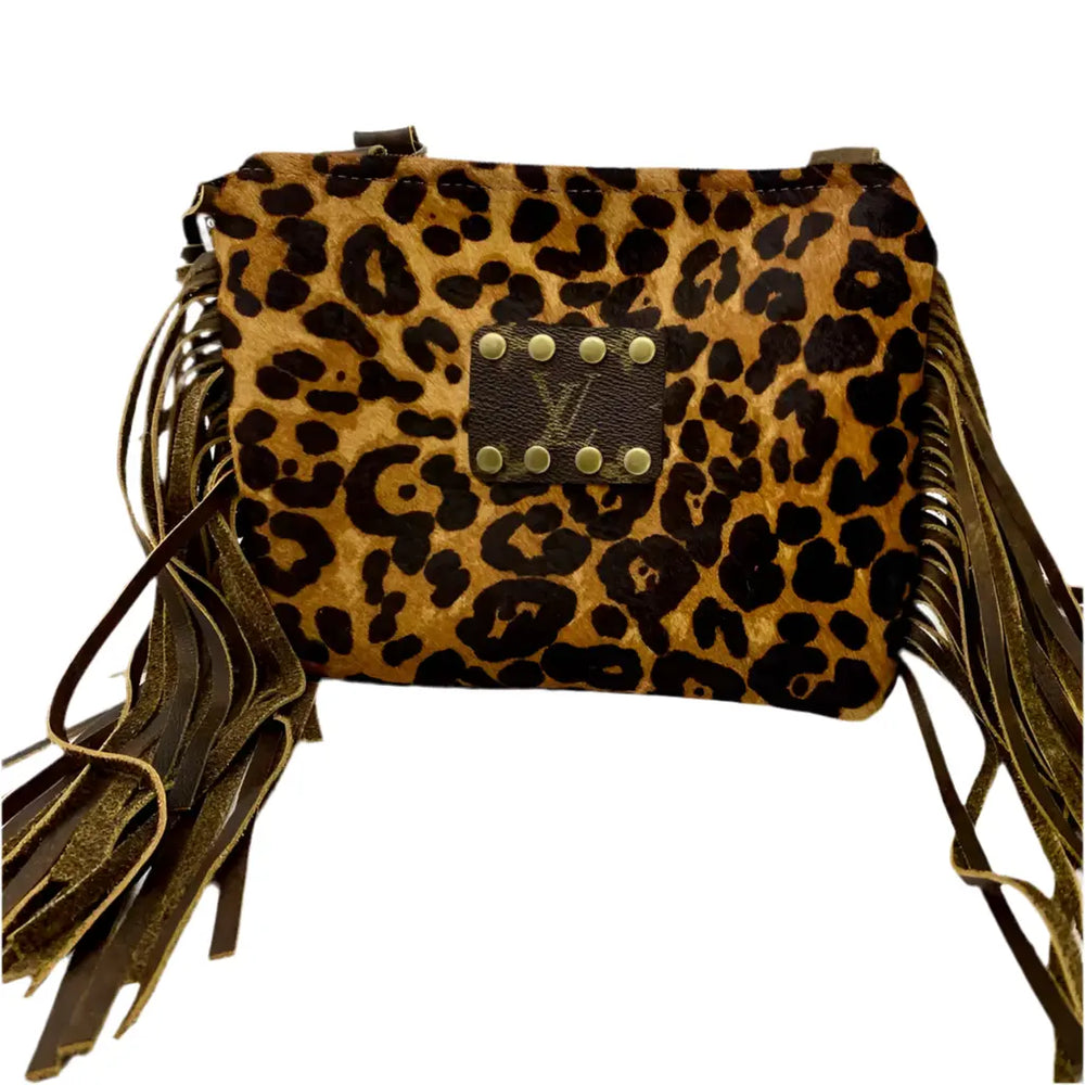 The 'Maxine' Brown Leopard Hide with Genuine LV Patch & Leather Fringe by Keep It Gypsy Keep It Gypsy