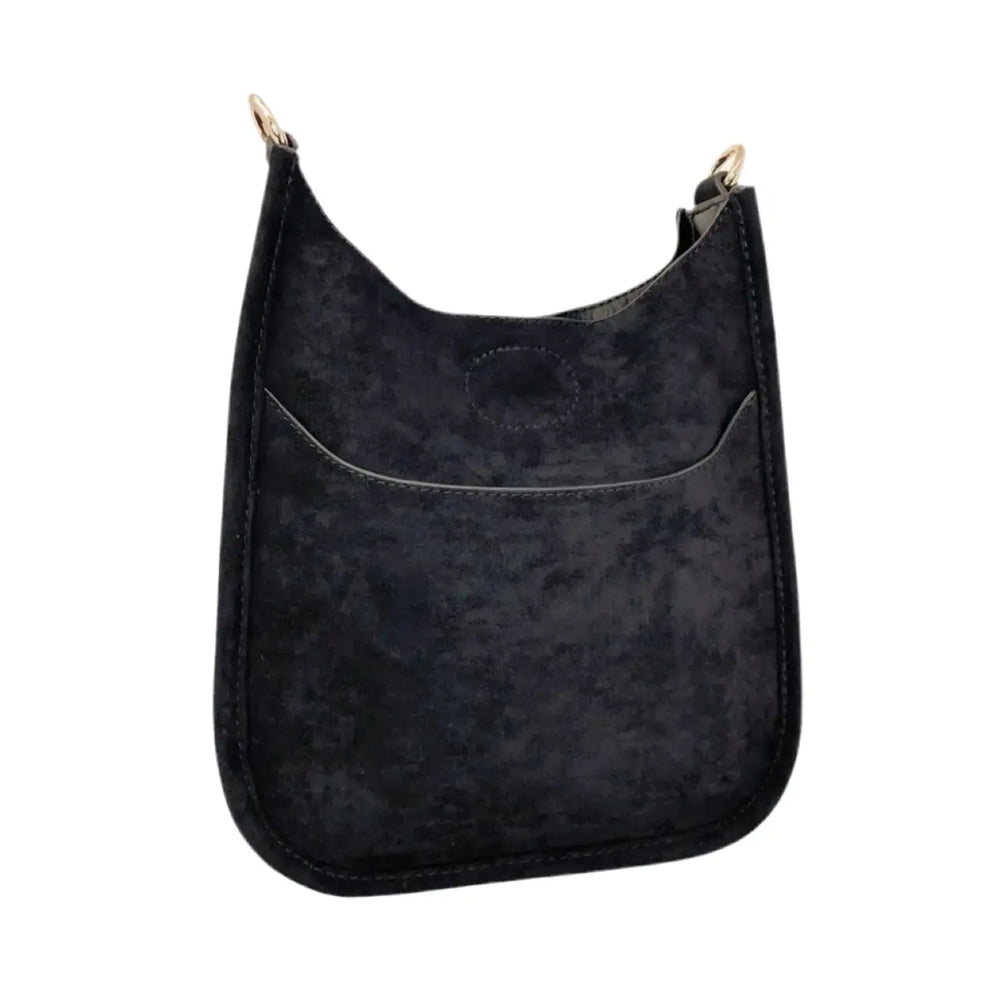 Black Faux Suede Mini Messenger- No Strap Ah-Dorned