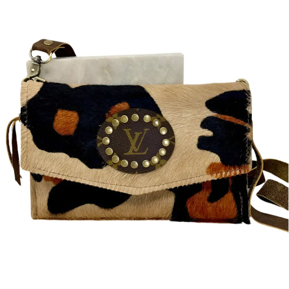 Large Leopard Hide 'Jordan' Crossbody with Genuine LV Patch By Keep It Gypsy Keep It Gypsy