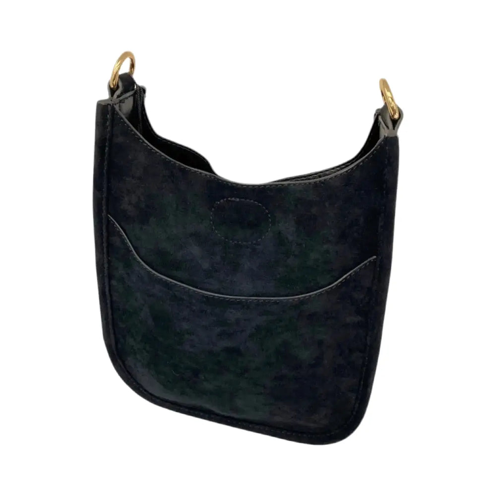 Black Faux Suede Mini Messenger- No Strap Ah-Dorned