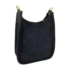 Black Faux Suede Mini Messenger- No Strap Ah-Dorned