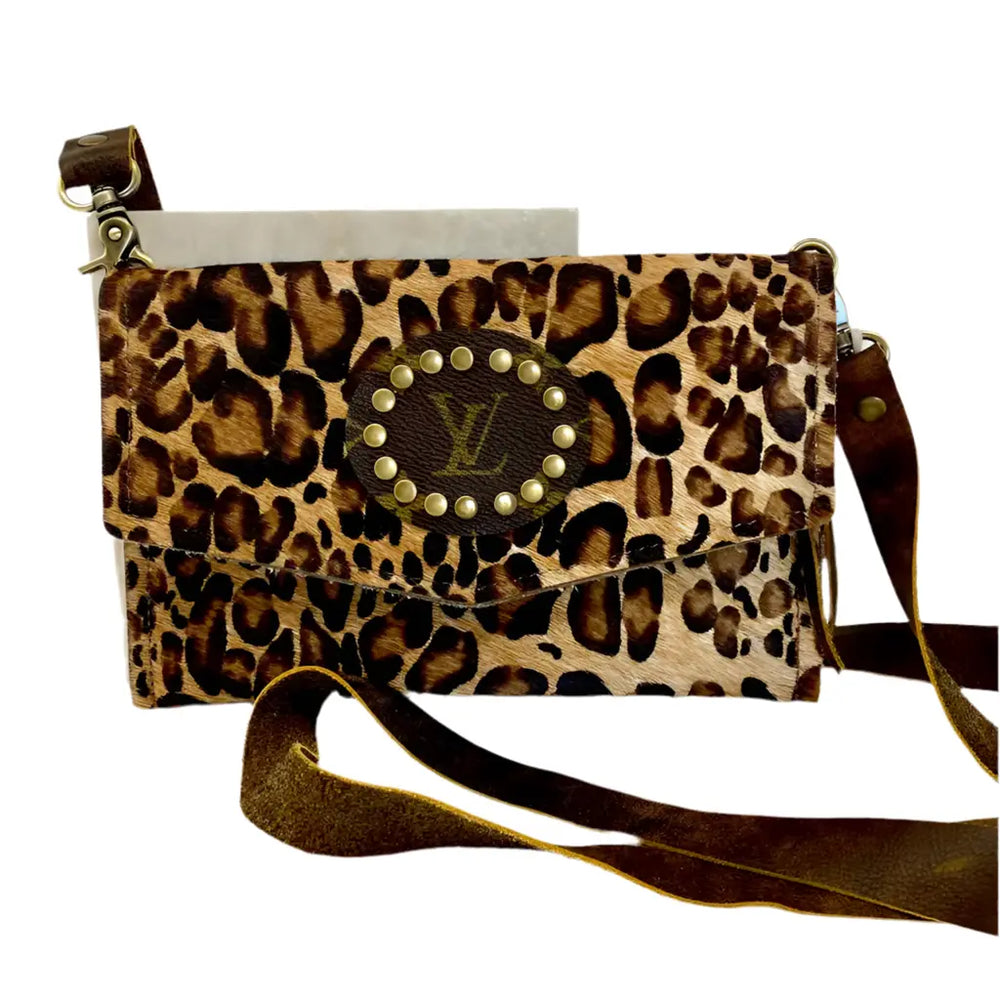 Leopard Hair on Hide 'Jordan' Crossbody with Genuine LV Patch by Keep It Gypsy Keep It Gypsy