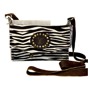 Small Zebra Hide 'Jordan' Crossbody with Genuine LV Patch by Keep It Gypsy Keep It Gypsy