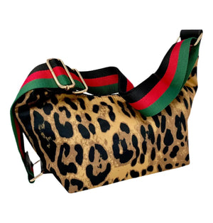 Leopard Print Nylon Sling Messenger- Strap Attached Ah-Dorned