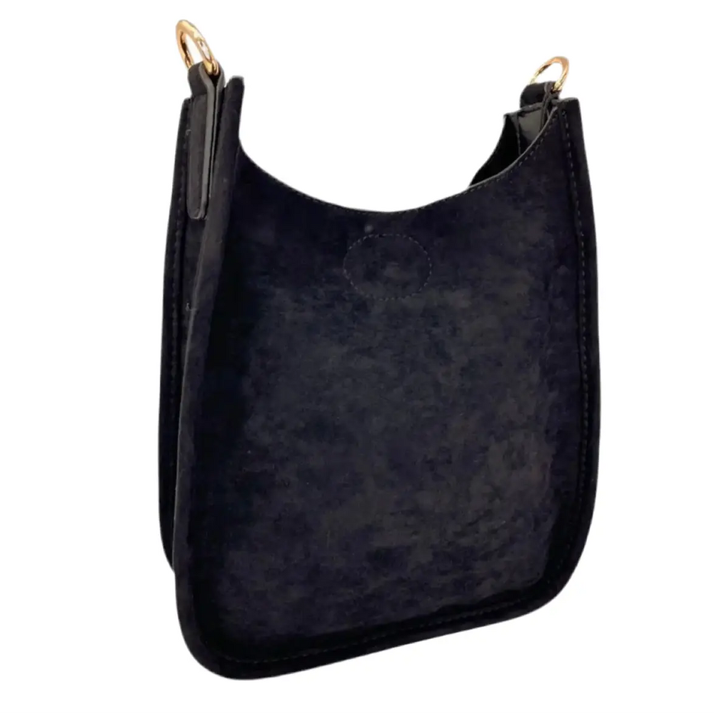 Black Faux Suede Mini Messenger- No Strap Ah-Dorned