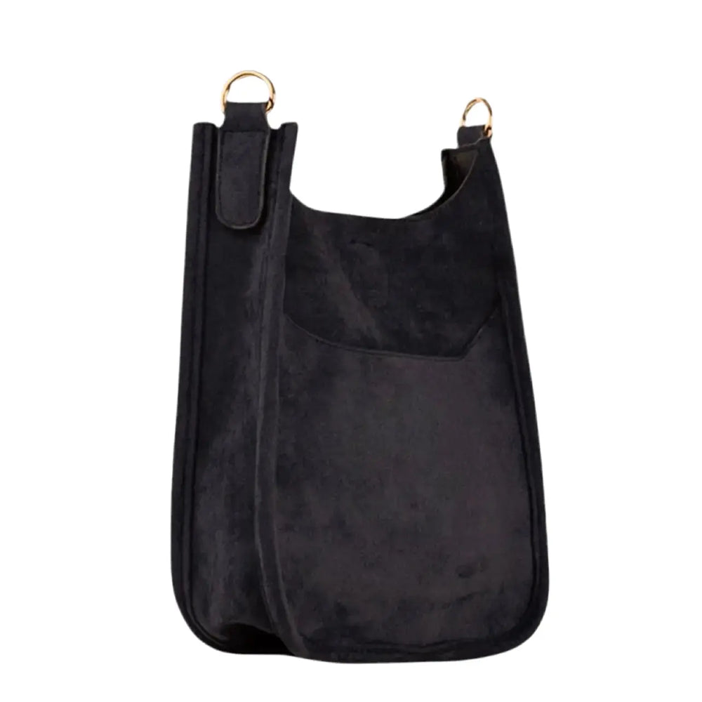 Black Faux Suede Mini Messenger- No Strap Ah-Dorned