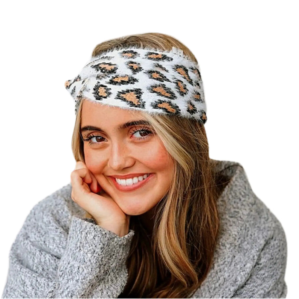 Fuzzy Leopard Twist Headband BbCo.