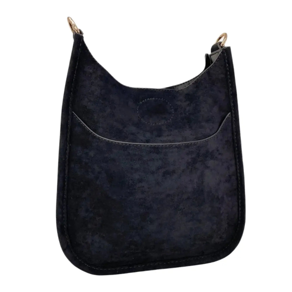 Black Faux Suede Mini Messenger- No Strap Ah-Dorned