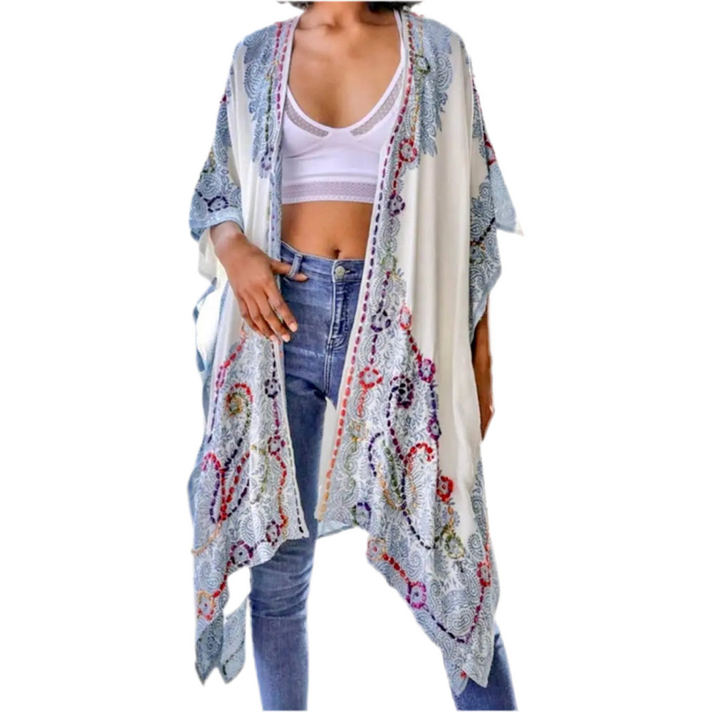 Colorful Stitch Tapestry Kimono