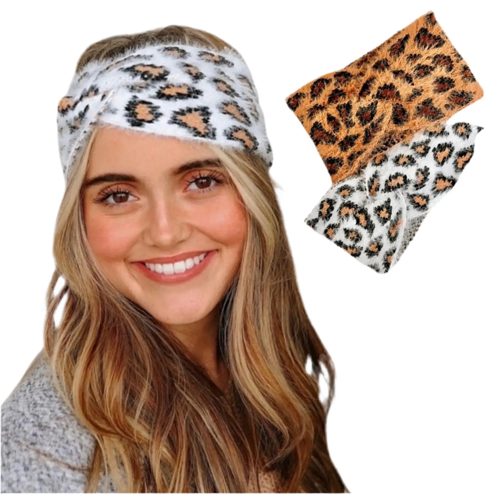 Fuzzy Leopard Twist Headband