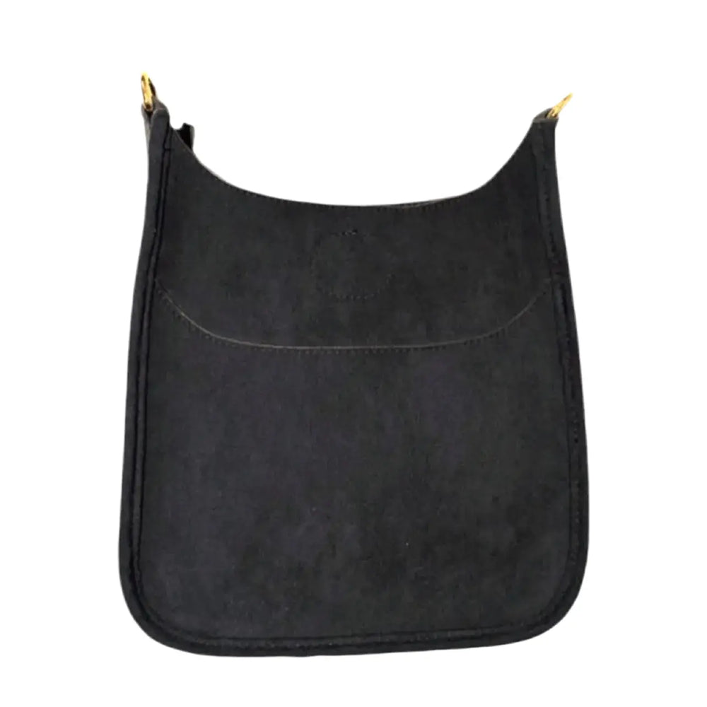 Black Faux Suede Mini Messenger- No Strap Ah-Dorned