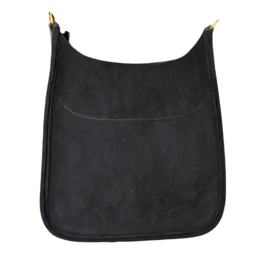 Black Faux Suede Mini Messenger- No Strap Ah-Dorned