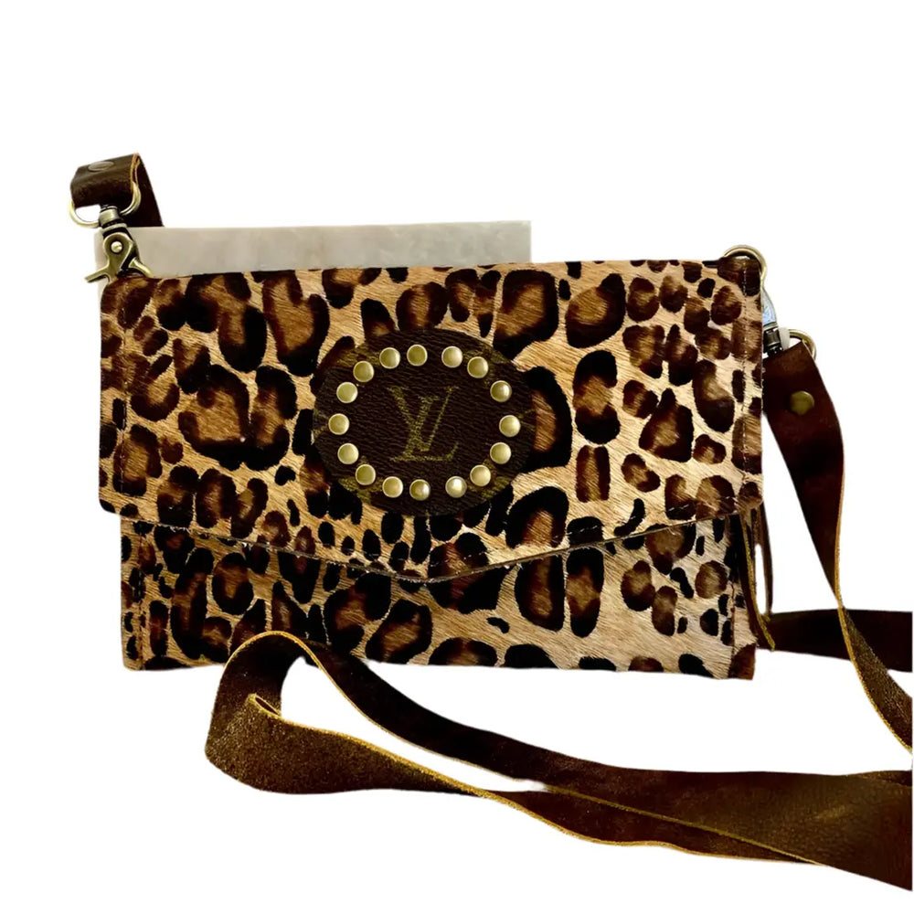 Leopard Hair on Hide 'Jordan' Crossbody with Genuine LV Patch by Keep It Gypsy