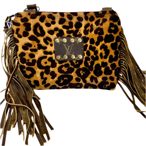 The 'Maxine' Brown Leopard Hide with Genuine LV Patch & Leather Fringe by Keep It Gypsy Keep It Gypsy