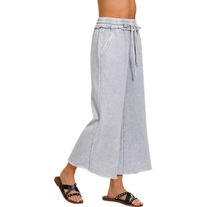 Acid Wash Fleece Wide Leg Palazzo Cropped Sweatpants BbCo.