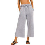 Acid Wash Fleece Wide Leg Palazzo Cropped Sweatpants