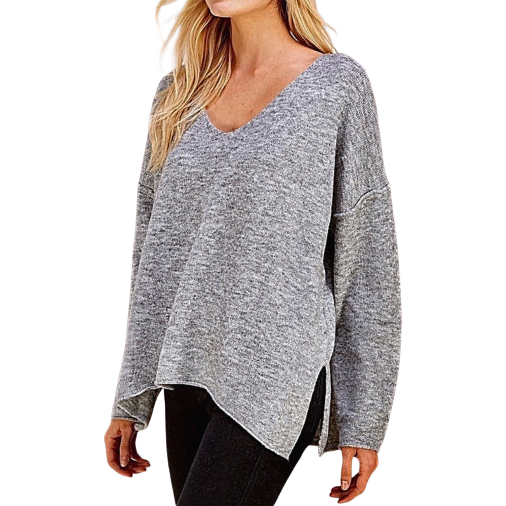 Soft V-Neck Knit Charcoal Sweater