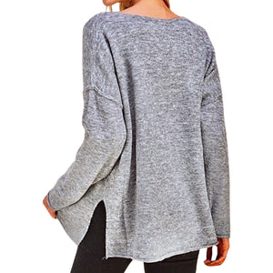 Soft V-Neck Knit Charcoal Sweater PINCH