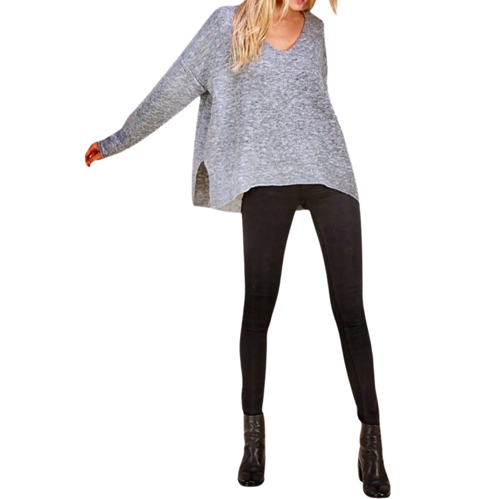 Soft V-Neck Knit Charcoal Sweater PINCH