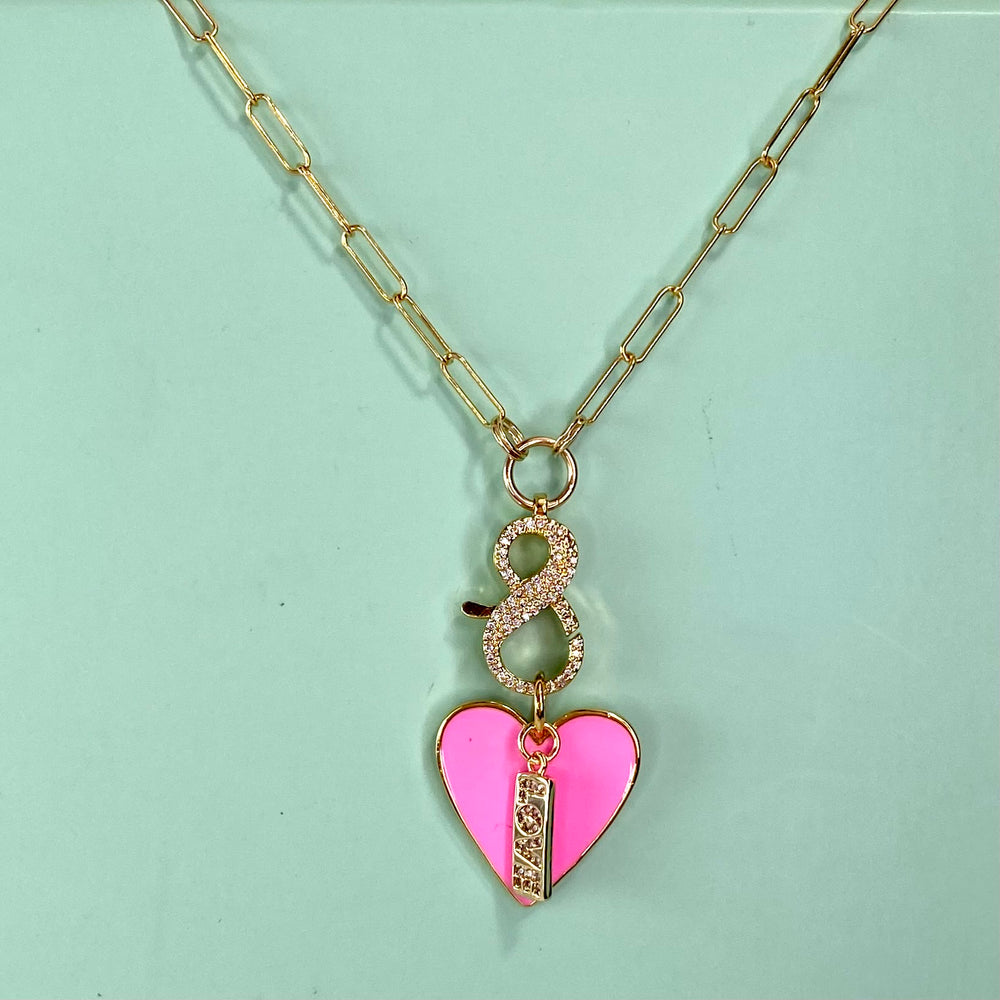 18" Pink Heart LOVE Charm Necklace