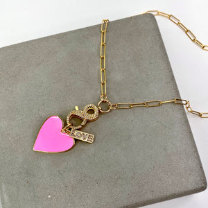 
                
                    Load image into Gallery viewer, 18&amp;quot; Pink Heart LOVE Charm Necklace
                
            