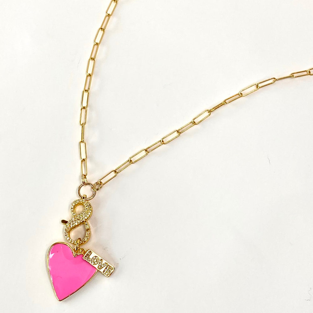 
                
                    Load image into Gallery viewer, 18&amp;quot; Pink Heart LOVE Charm Necklace
                
            