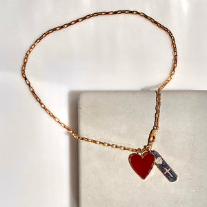 18" Red Heart Cross Charm Necklace