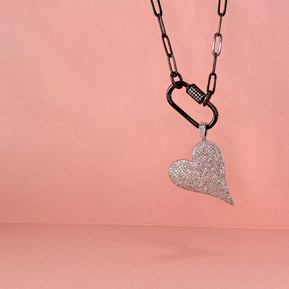 
                
                    Load image into Gallery viewer, 24&amp;quot; Sparkling Silver Heart Charm Necklace
                
            