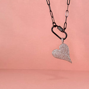 24" Sparkling Silver Heart Charm Necklace