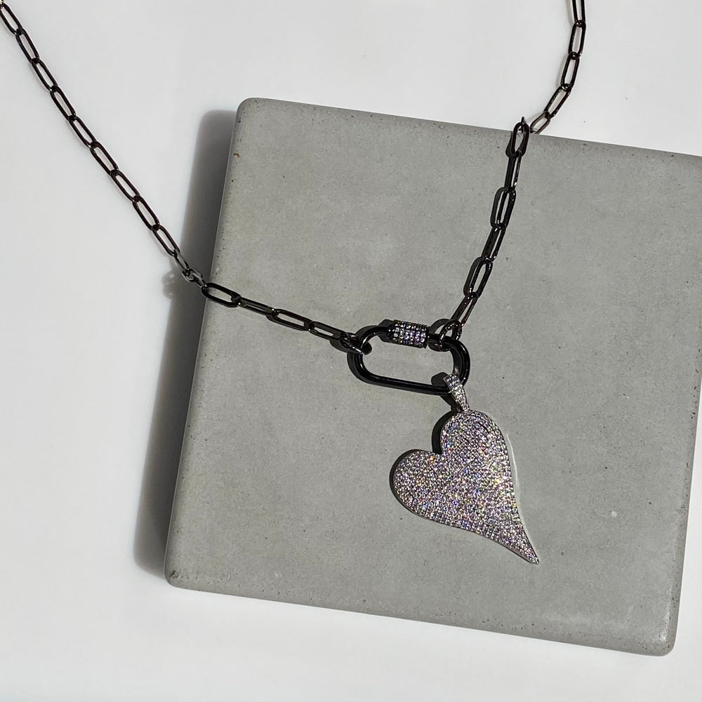 24" Sparkling Silver Heart Charm Necklace