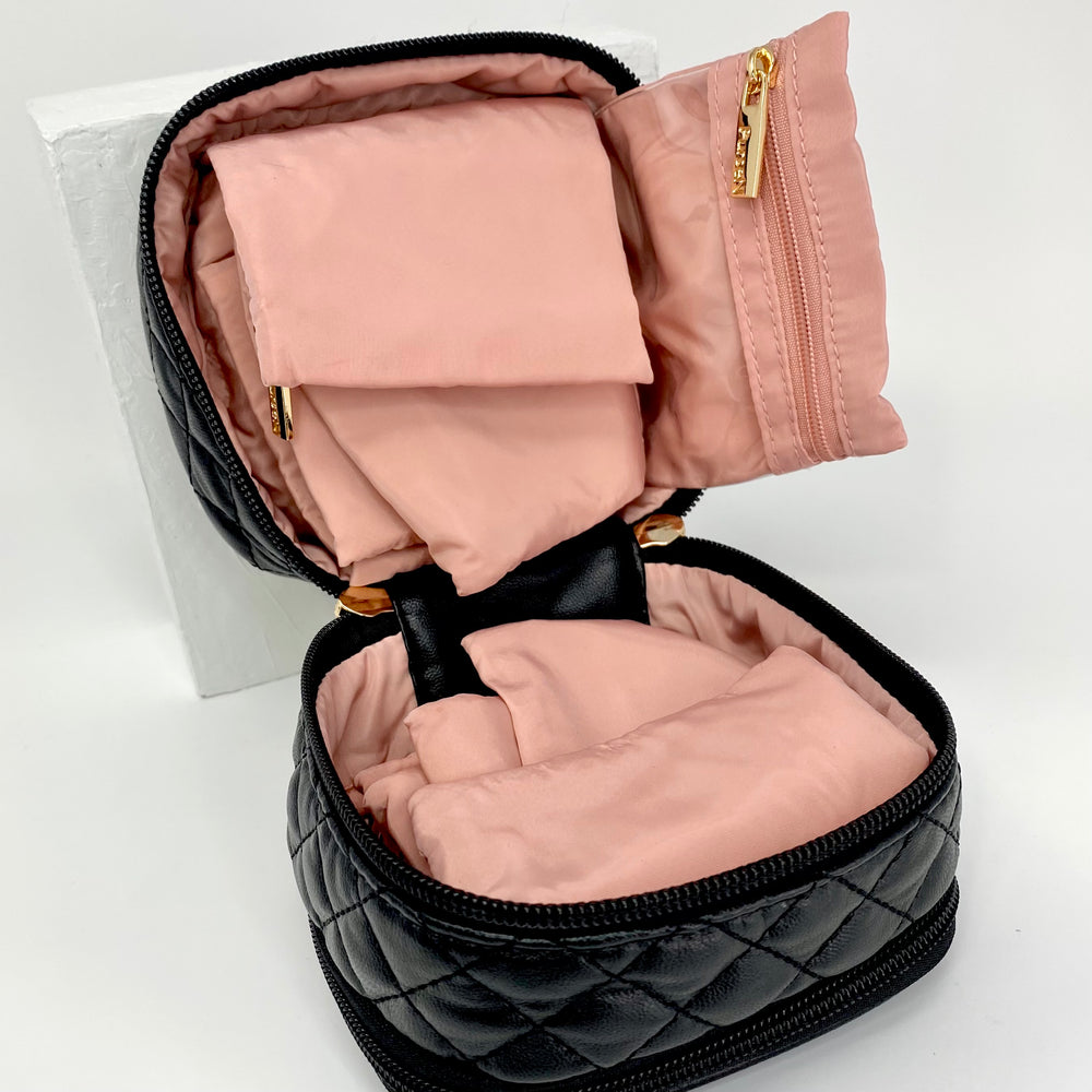 
                
                    Load image into Gallery viewer, Tiara Weekender Jewelry Case in Black Timeless Quilted
                
            