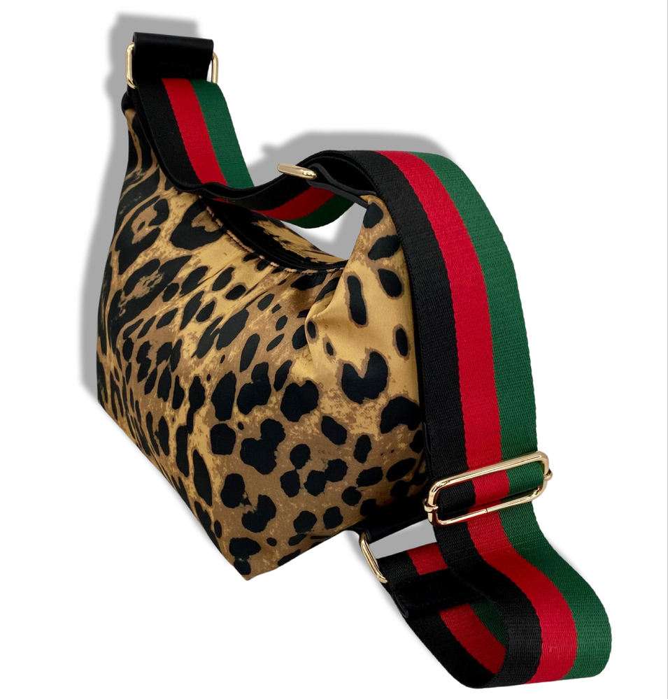 Leopard Print Nylon Sling Messenger- Strap Attached